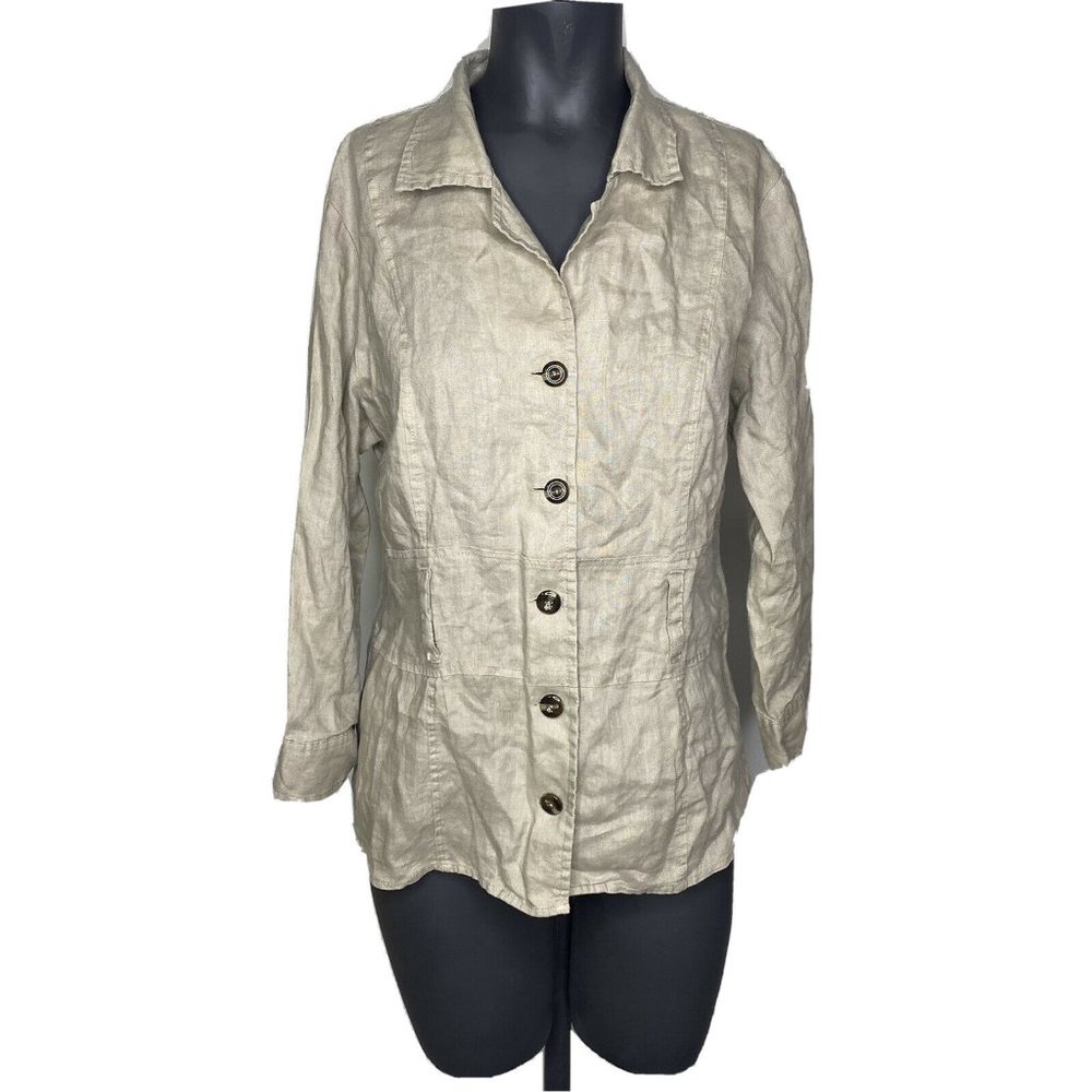 David Brooks Tan Linen Button Down Top Size L